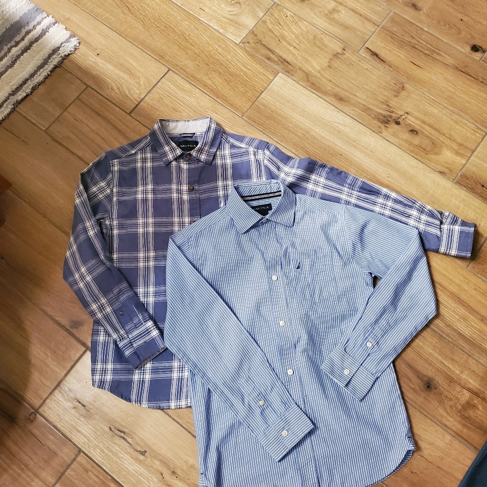 Lot of 2 Nautica long sleeve button down shirts size 10/12. Excellent condition